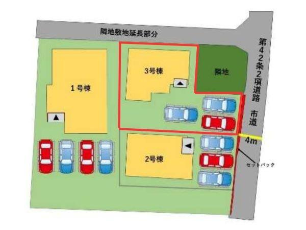 中戸次1期3号棟の区画図|※図面と現況が異なる場合は現況を優先させていただきます。