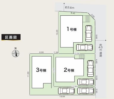 平塚市東八幡6期　新築一戸建て　3号棟の区画図|配置図