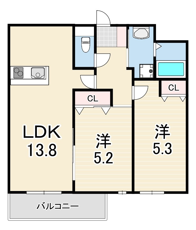 西宮市樋ノ口町２丁目の賃貸マンションの間取り