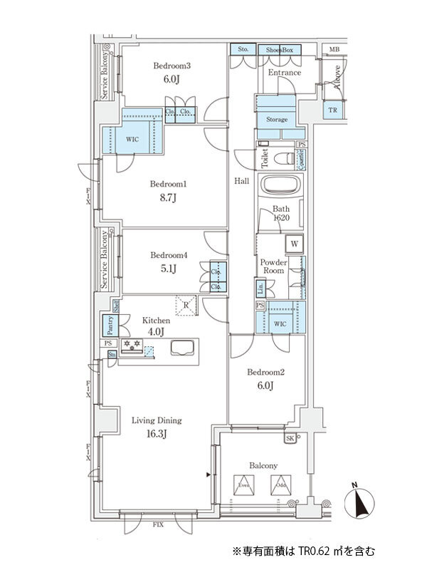 芦屋市朝日ケ丘町の賃貸マンションの間取り