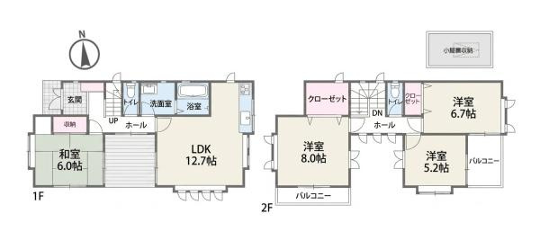 横浜市保土ケ谷区上菅田町の中古一戸建の間取り|全居室2面採光を確保した明るく風通しの良い4LDK。1階には和室を設け、客間や家事スペースとしても活用可能。各居室に収納を備え、2階にはバルコニーも配置した、家族みんなが暮らしやすい間取りです。