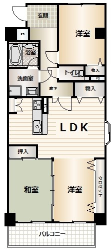 サン・エアポートNODA 3階の間取り|◆東南角部屋で間取りは3LDKです。