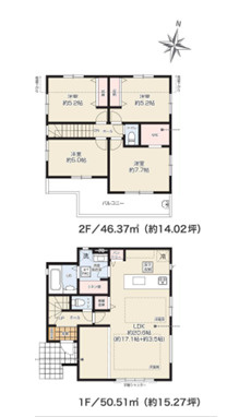 藤沢市片瀬４期　未入居戸建　全３棟３号棟の間取り