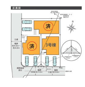 藤沢市片瀬４期　未入居戸建　全３棟３号棟の区画図|整形地　車種により並列２台駐車可