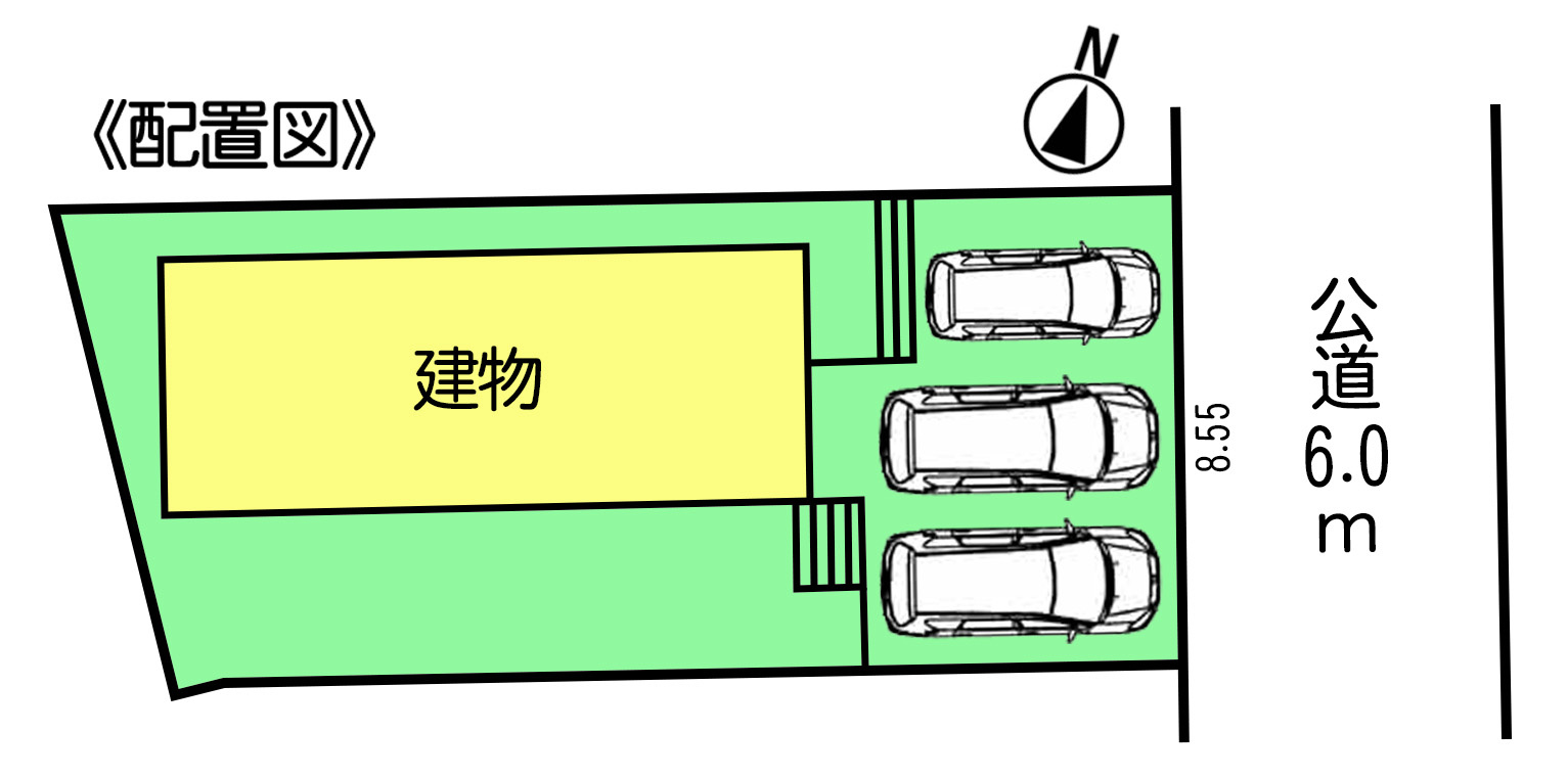 常滑市飛香台5丁目　中古戸建の区画図|○●区画図●○2号棟：2台～3台分の駐車スペースがあり、間口も広いのでスムーズに駐車して頂けます！南向きで日当たり良好。
