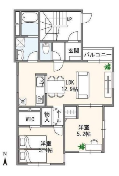 アーカスコートの間取り|1フロア1部屋4面角部屋の2LDK