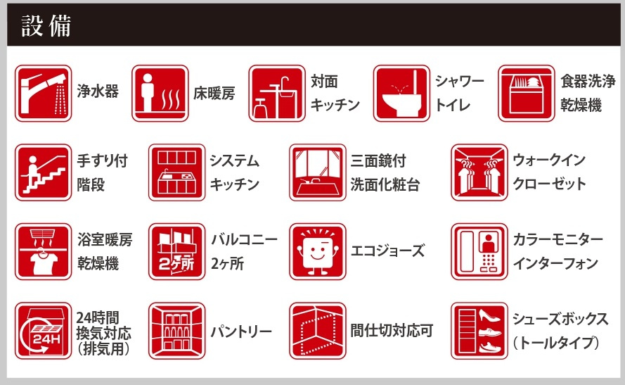 松戸市栄町８丁目新築戸建【旭町小学校：5分】の構造・工法・仕様|設備一覧