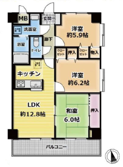 青梅市野上町４丁目の中古マンションの間取り
