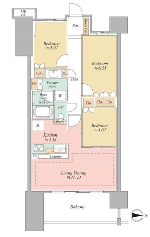 ライオンズ茅ヶ崎ザ・アイランズ2街区の間取り|専用庭付　２LDKです。