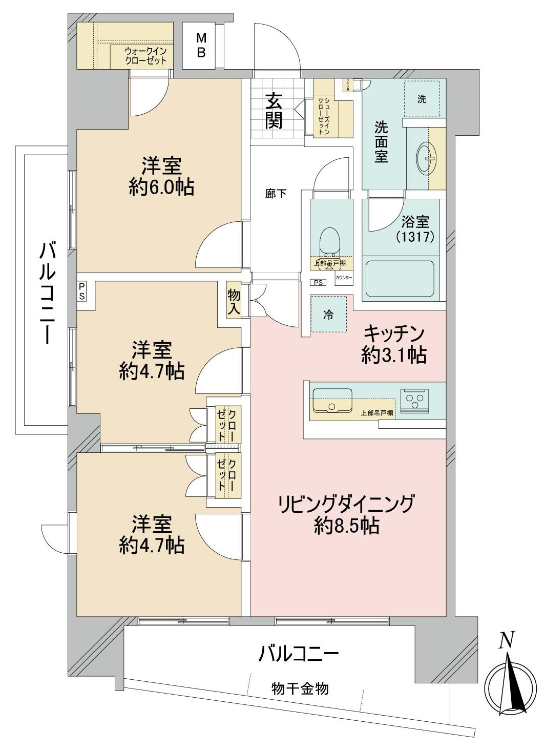 ノーブル西日暮里の間取り|南西角部屋住戸につきまして日当たり・通風良好