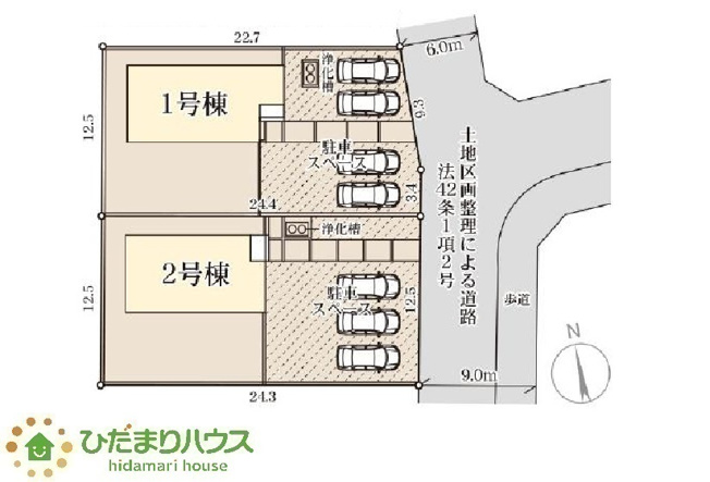 【区画図】 | ひたちなか市阿字ヶ浦町第4　新築戸建　1号棟 | 駐車スペース4台分ございます。
