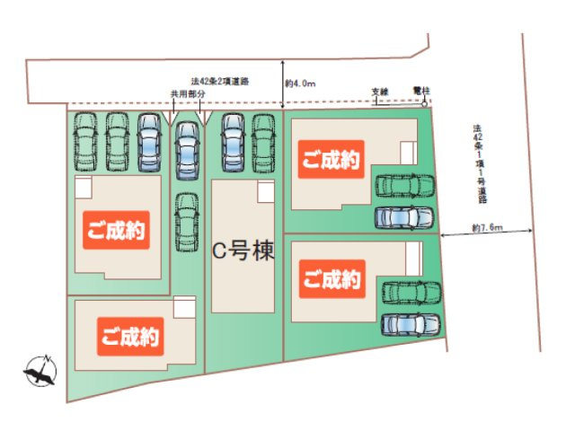 ふじみ野市亀久保３丁目の新築一戸建の区画図|駐車スペースは2～3台分あり、セカンドカーやお客さま用のお車も駐車できます。
