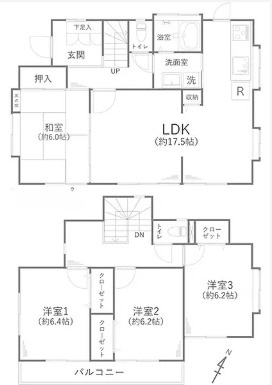 柏市伊勢原1丁目　中古戸建　平成7年築の間取り
