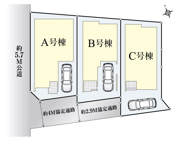 練馬区富士見台1丁目 全3棟 C号棟の区画図|協定通路部分　A号棟/1.14m2　B号棟/20.42m2　C号棟/27.80m2あり