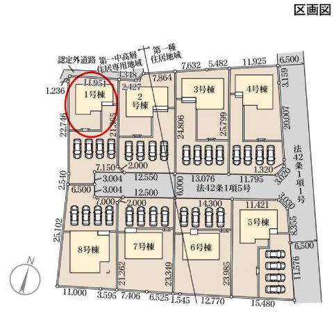 リーブルガーデンS第18渋川金井　1号棟の区画図|駐車場４台ご用意しています！来客時も重宝します♪
並列駐車なので、車の出し入れもしやすいですよ！