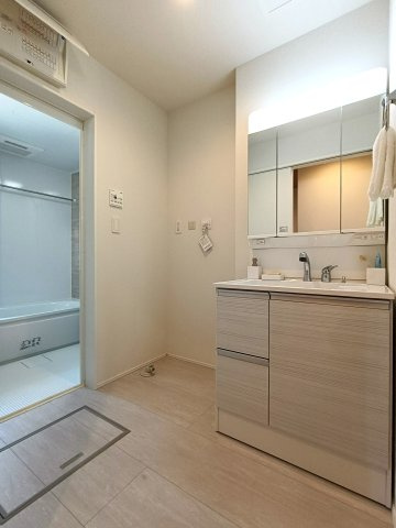 八潮市　大瀬　新築戸建　全2棟の洗面所|施工例です