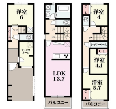 三軒家西２丁目　貸戸建の間取り