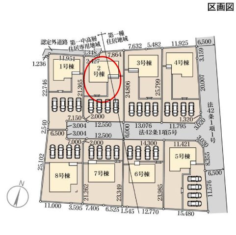リーブルガーデンS第18渋川金井　2号棟の区画図|駐車場４台ご用意しています！来客時も重宝します♪
並列駐車なので、車の出し入れもしやすいですよ！