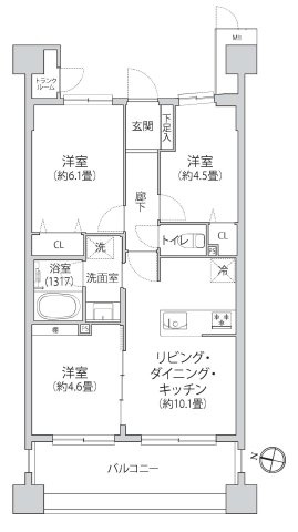 ライオンズプラザ西葛西（12階部分）／仲介手数料無料／内装新規フルリノベーションの間取り