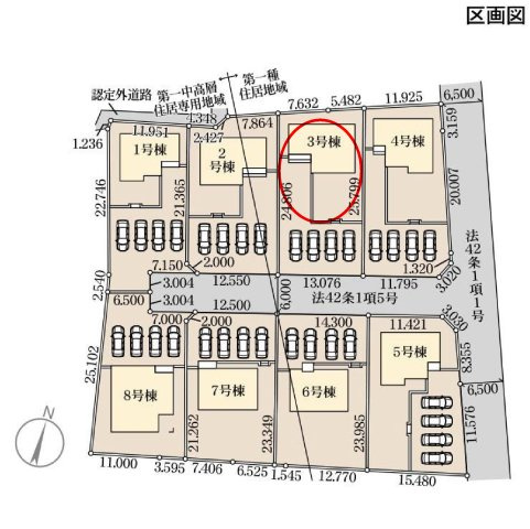 リーブルガーデンS第18渋川金井　3号棟の区画図|駐車場４台ご用意しています！来客時も重宝します♪
並列駐車なので、車の出し入れもしやすいですよ！