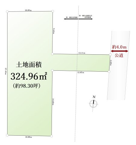 練馬区石神井町2丁目 限定1区画の土地図|土地面積324.96㎡　約98.30坪
【自由設計の売地　ゆとりある敷地は様々なプランに対応可能】
建築条件なし　お好きなハウスメーカーで建築可能です