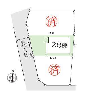 伊勢原市三ノ宮　新築戸建　全3棟2号棟の区画図