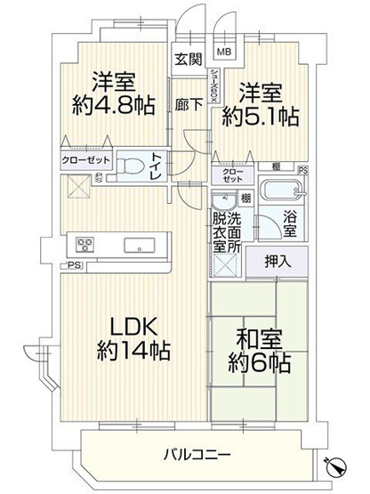 【間取り】 | ロマネスク香住ヶ丘 | リフォーム済み即入居OK！唐の原駅まで徒歩6分南西向き３LDK近隣駐車場有◎