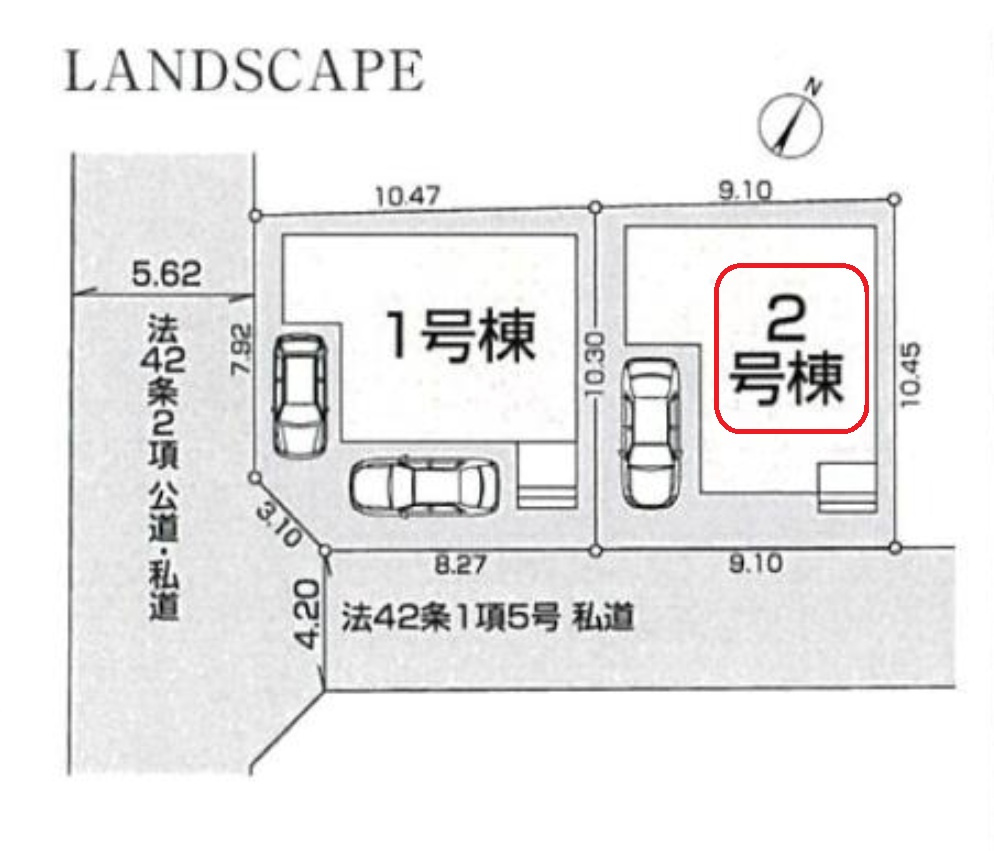 所沢市松郷・全2棟　新築一戸建　2号棟の区画図|【全2棟・2号棟】カースペース1台分。