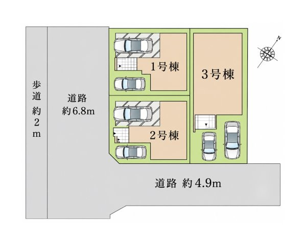 福岡市博多区板付4丁目第2-3棟（2号棟）　の区画図|配置図（2号棟）