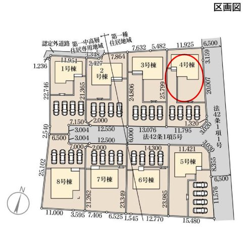 リーブルガーデンS第18渋川金井　4号棟の区画図|駐車場４台ご用意しています！来客時も重宝します♪
並列駐車なので、車の出し入れもしやすいですよ！