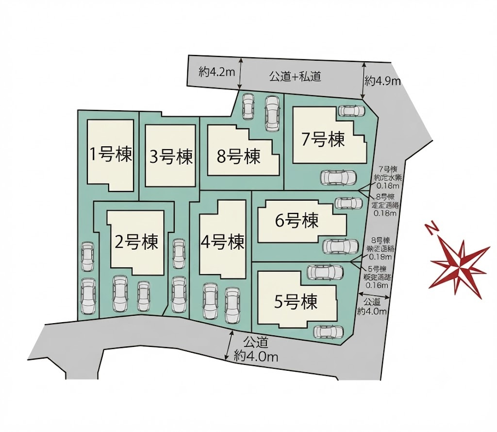 あきる野市野辺　新築戸建全8棟の区画図