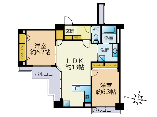 ロワールマンション野間の間取り|2LDK、価格2180万円、専有面積59.89㎡、バルコニー面積7.90㎡ 