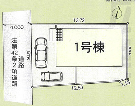 小田原市荻窪　新築戸建　全1棟1号棟の区画図