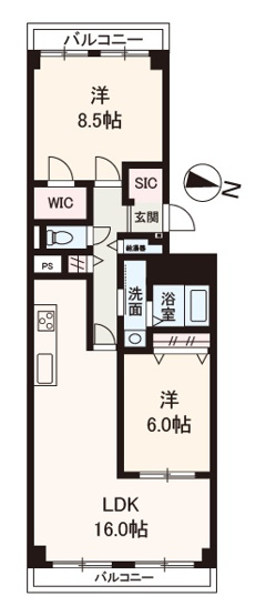 【間取り】 | サンヴェール千里緑地公園 | ペット飼育可(細則有)！74平米超の大型2LDKリフォーム物件。両面バルコニー付きの、心地よい光と風が舞い込む住まい。