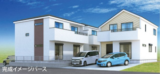 【外観パース】 | 【仲介手数料無料！！】八王子市上柚木　新築戸建て（全3棟）2号棟　4990万円 | 本パースは、イメージ図につき、風景、建物、植栽などについては施工後の現物との差異が生じます
つきまして本パースによって生じたいかなる損害については一切責任を負いません