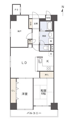 アルファガーデン本町の間取り|南側に洋室と和室が配置された間取です。