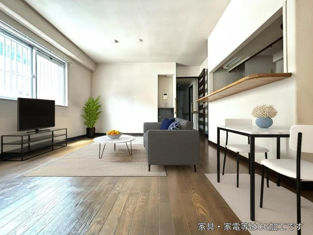 アルファガーデン本町の居間・リビング|実際のお部屋にＣＧインテリアによるバーチャルステージングで、お部屋のイメージを表現しています。