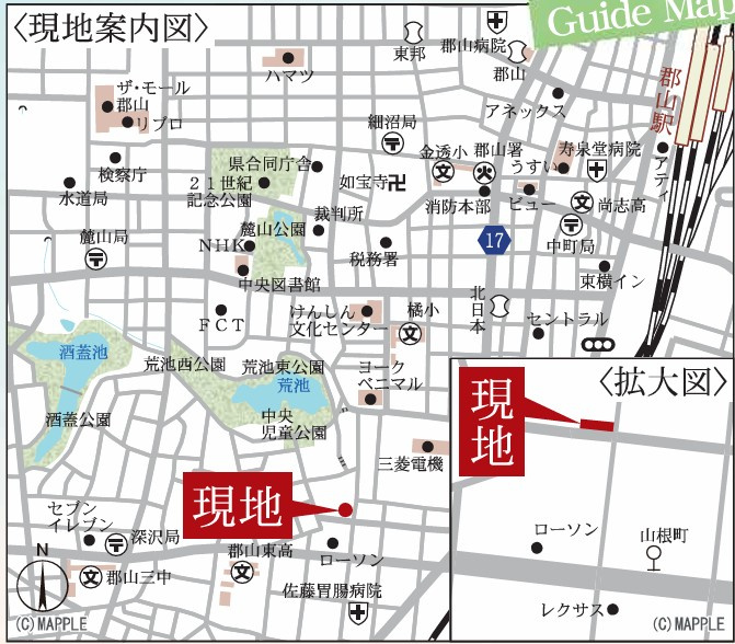 新築戸建・新築建売　郡山市愛宕町　橘小・第三中の地図