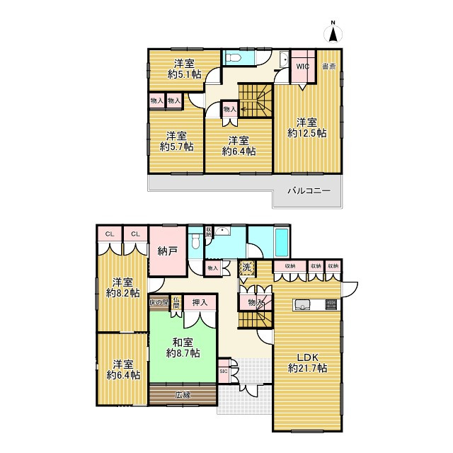 向日市寺戸町大牧　　　　　の間取り|ハウスメーカー施工の7SLDK間取り。
2×4工法のこだわり住宅です。