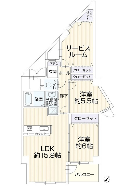 ダイヤガーデン江波の間取り|サービスルーム含め3LDKの充実の部屋数！