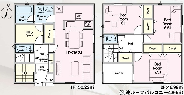 茨城町前田　第6　新築戸建て　3号棟の間取り|間取り図です♪
実際の空間の広さや陽当たり、風通しなどは現地でご確認できます♪