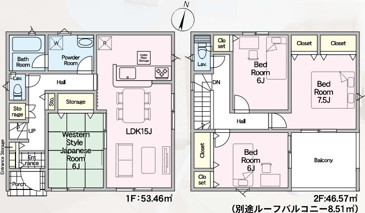 茨城町前田　第6　新築戸建て　5号棟の間取り|間取り図です♪
実際の空間の広さや陽当たり、風通しなどは現地でご確認できます♪