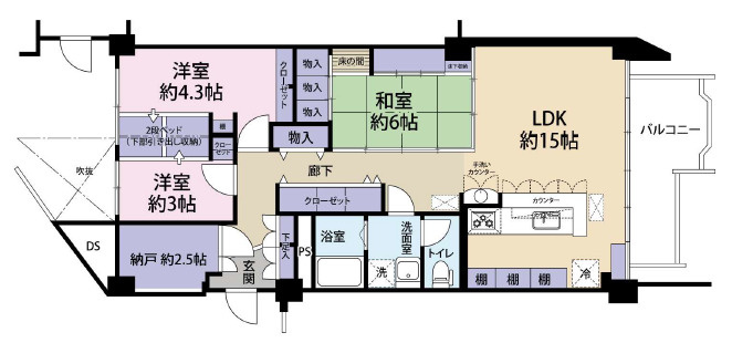 神戸市東灘区岡本６丁目の賃貸マンションの間取り