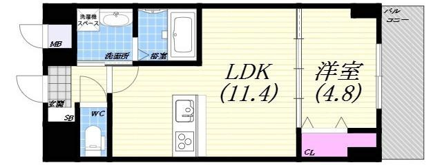 西宮市鳴尾町５丁目の賃貸マンションの間取り