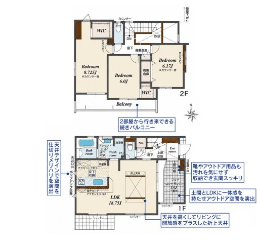 大野城市大城3丁目第1-7棟（6号棟）の間取り|全居室収納豊富で便利です。