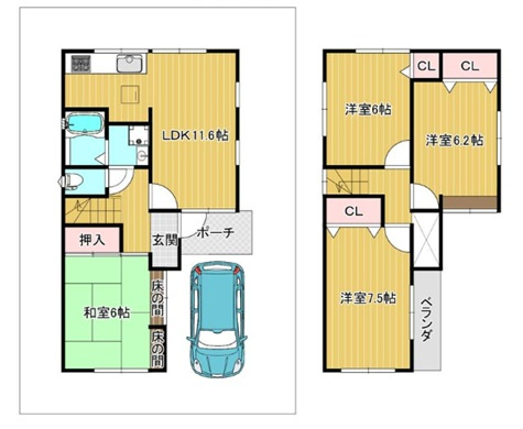 西宮市甲子園網引町　中古戸建の間取り