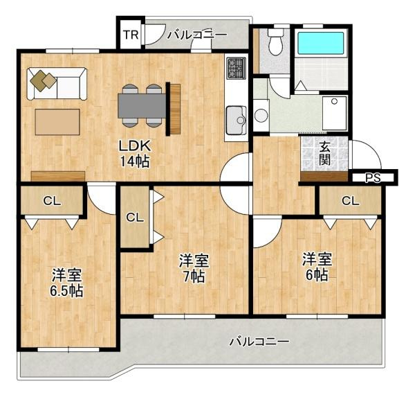 藤阪ハイツ Ｄ６棟　中古 マンションの間取り