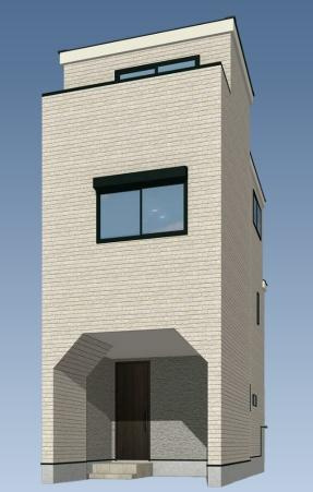 横浜市西区久保町の新築一戸建の完成予想図|外観のイメージパースです。
お洒落な外観で完成が楽しみです。