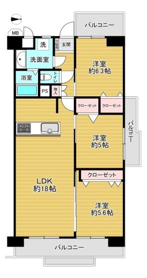 【間取り】 | シャトー第2八戸ノ里