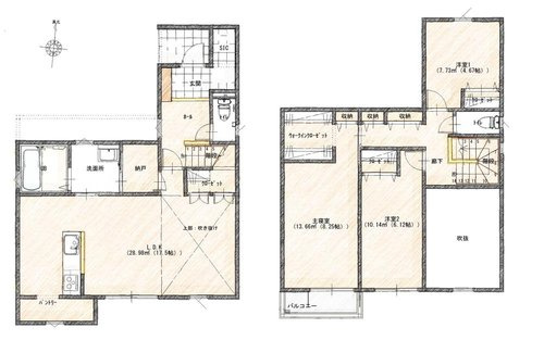 新築一戸建て　岡山市北区下中野　【仲介手数料無料】の間取り